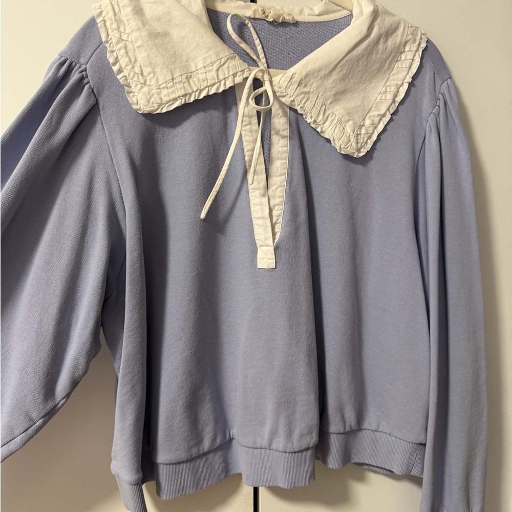 Anthropologie Lilac Pullover Top with White Peter Pan Collar